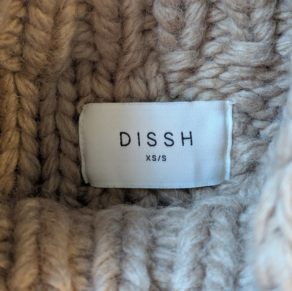 Dissh Ellis Oat Chunky Cable Knit Jumper, Tan Natural Wool Viscose Sweater, XS/S - Picture 8 of 8